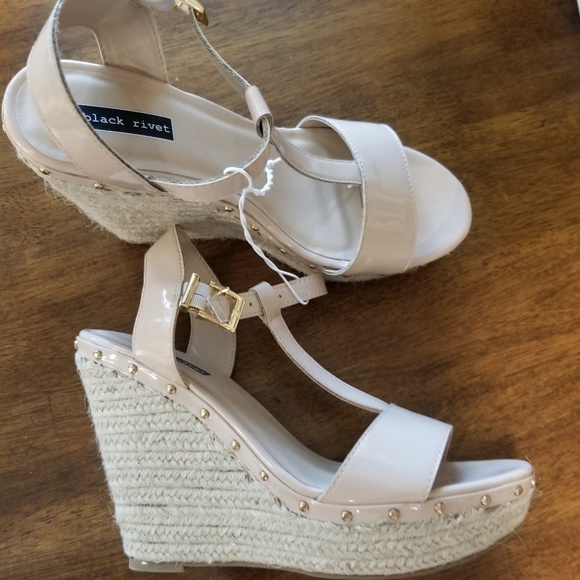 Black Rivet Shoes - BLACK RIVET Espadrille Wedges